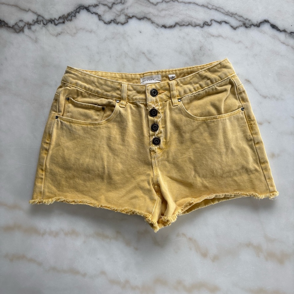 High-Rise Yellow Button-Front Jean Shorts